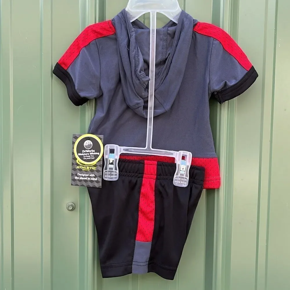Boys Short Sleeve Hoodie Shorts Long Sleeve Zip Hoodie & Pants Bundle Size 3-6M